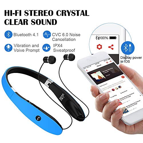 Bluetooth Headphones, Bluetooth Headset Foldable Neckband Wireless Headset with Retractable Earbuds, - //coolthings.us