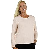 LA CERA Women's V-Neck Top, Comfor Collection Long Sleeve T Shirt, Taupe X-Large