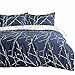 Duvet Cover Set with Zipper Closure-Branch and Plum Blue Printed Pattern,Twin (66