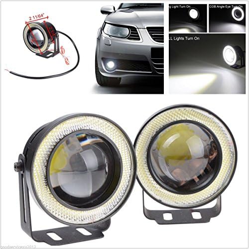 WISWIS 2pcs High Power 2.5" Inch Glass Projector Universal COB LED Fog Light w/ White COB Halo Angel Eye Rings