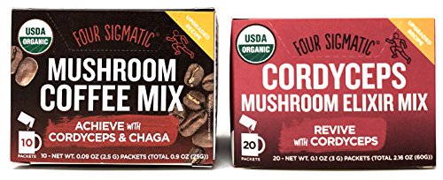 Four Sigmatic Cordyceps Mushroom Coffee and Elixir Pack of 2 â€“ 10 Packets of Mushroom Coffee and 20 Packets of Cordyceps Elixir