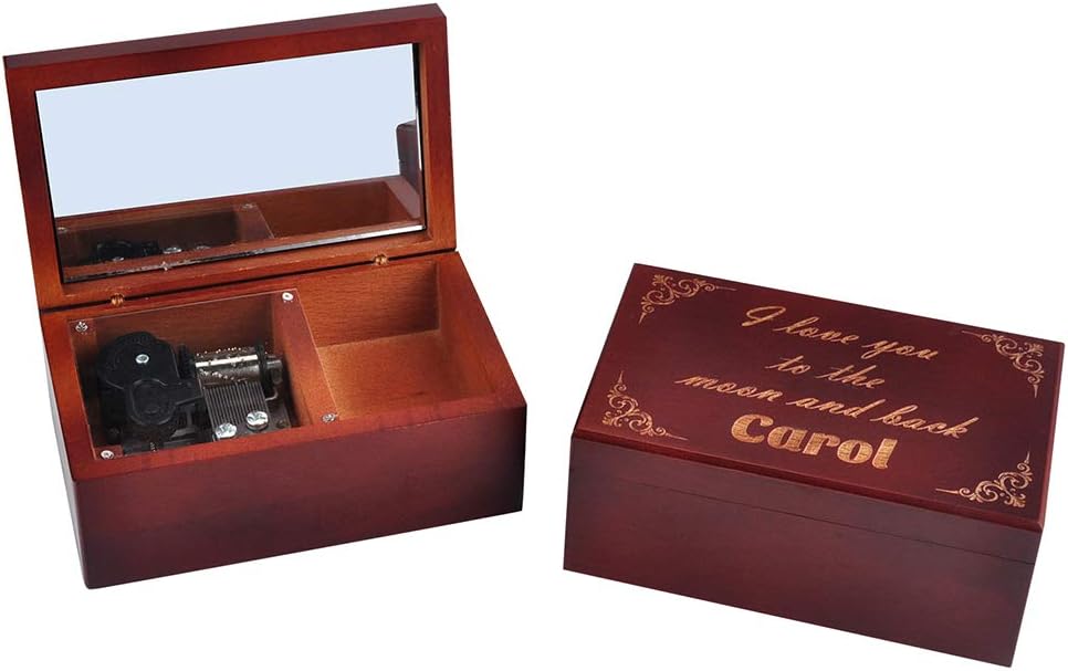 Personalised Brown Wooden Musical Box with Mirror, Custom Bridesmaid Box, Wood Music Box, Jewelry Box, Girlfriend Gift, Mother Gift, Birthday Xmas Gift (Yesterday Once More)