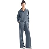 SUUKSESS Women 2 Piece Lounge Matching Set Wide Leg Sweatpant Half Zip Sweatshirt