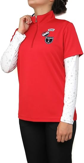 Amazon マリークレール Marie Claire ゴルフ ハーフzip 長袖シャツインナーセット レディース Rd レッド M ゴルフシャツ 通販