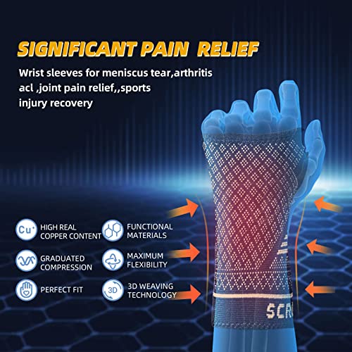 Copper Wrist Compression Sleeves (1 Pair) for Carpal Tunnel and Pain Relief Treatment,Wrist Support for Arthritis, Tendonitis, Sprains, Workout.Breathable and Sweat-Absorbing double MT