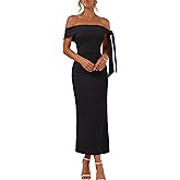 MEROKEETY Women's 2026 Summer Off The Shoulder Dress Bodycon Wedding Guest Cocktail Formal Party Maxi Dresses