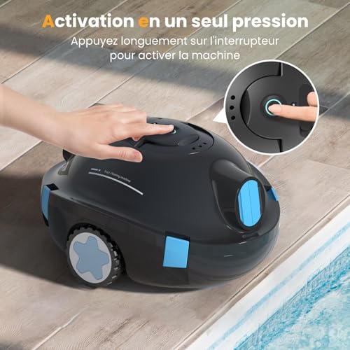 Robot Piscine, Robot Piscine sans Fil Y10 | Aspirateur Automatique et Puissant, 120 Minutes d'Autonomie & Auto-Stationnement, Conçu pour Bassins Enterrés et Piscines à Fond Plat jusqu'à 100 m²(Noir)
