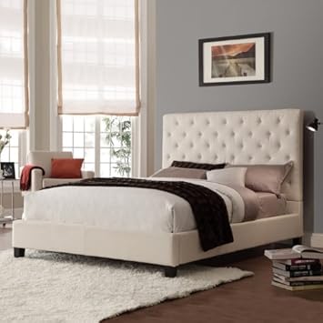Amazon.com: Queen Size Contemporary Platform Bed with Beige Linen 