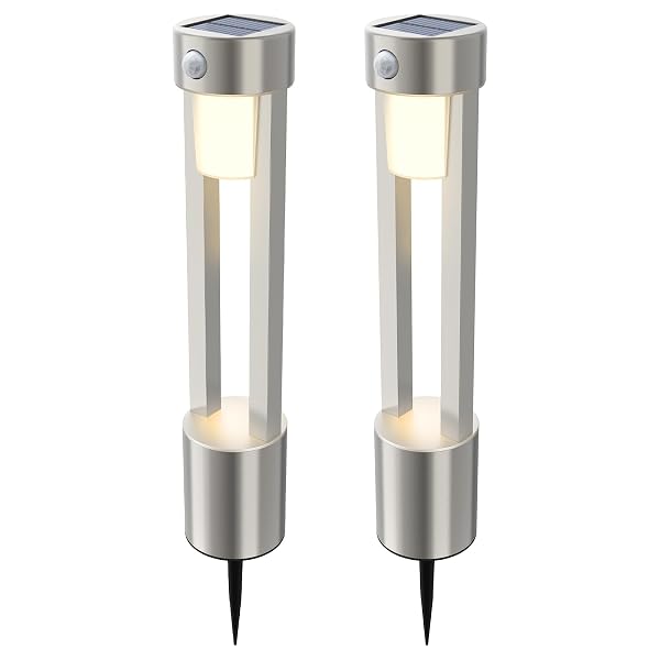 SOLAR BOLLARD LIGHTS OUTDOOR STAINLESS STEEL PATHLIGHT 2PACK