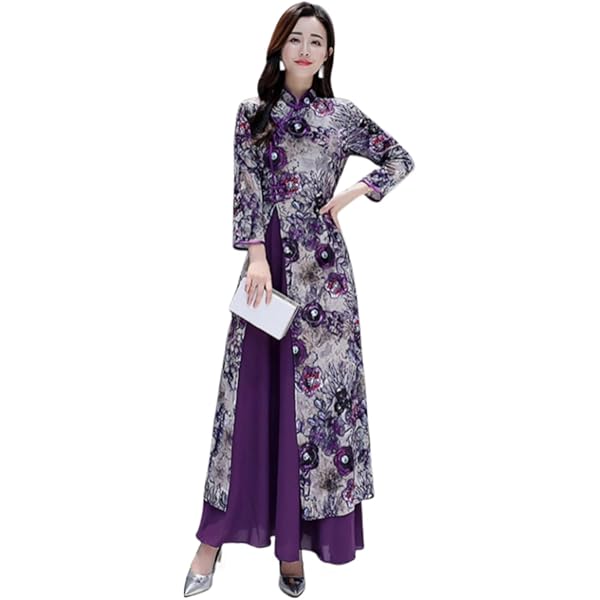 Amazon.com: Purple Chinese Style Qipao Women's Birthday Party Collar Floral  Long Cheongsam Dress Retro Gown : Clothing, Shoes & Jewelry