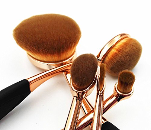 UniM 5 Pcs Oval Makeup Brush Set Toothbrush Style Foundation Contour Concealer Blending Cosmetic Brushes