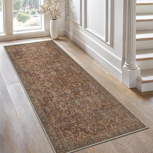 GENIMO Vintage Läufer Flur Teppich 80x300 cm Waschbar Klassisches Rotbraun