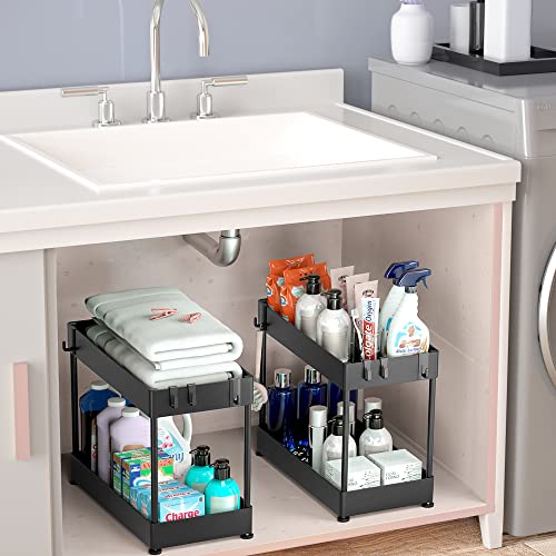 TIMEBAL 2 Pack Under Sink Organizers and Storage, 2 Tier Bathroom Organizer Countertop kitchen ...