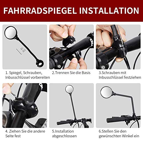 Yizhet Bike Mirror, 1 PCS Bicycle Rearview Mirror 360° Adjustment Handlebar and Rotatable Acrylic Convex Mirror for E-Bike MTB Cycling Mountain Bike Road Bike - Thumbnail 6