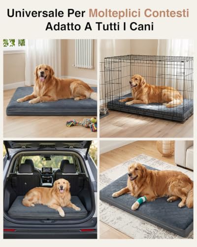 Favodormir Indoor Dog Bed Large Size Removable and Washable, Orthopaedic Bed Cushion for Dogs, Non-Slip Base Dog Mat, Outdoor, Grey, 104 x 68 x 8 cm