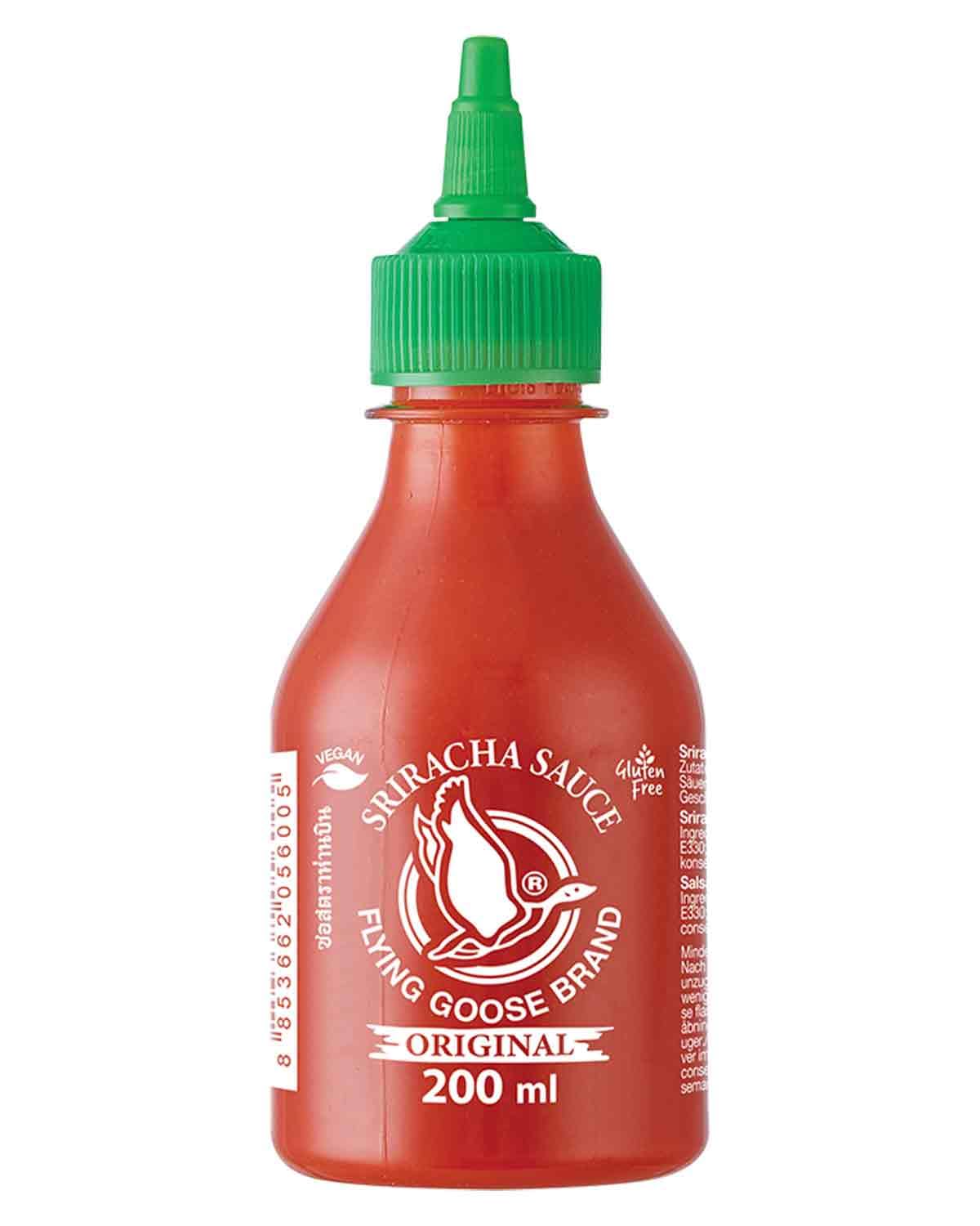 FLYING GOOSE Sriracha Chilisauce, das Original, scharf, grüne Kappe, scharfe Würzsauce aus Thailand, 1 x 200 ml