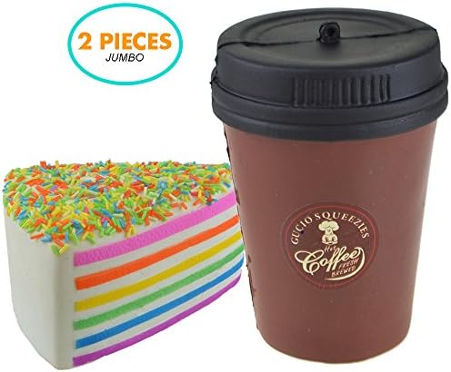 2 PCS Jumbo coffee cup set Squishy Slow Rising Sweet Scented Vent Charms Kid Toy Hand Pillow Toy, Stress Relief Toy Doll Gift Fun Large( Colour Random)