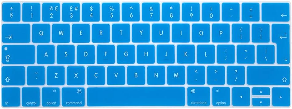 AUSMIX Keyboard Cover Silicone Skin Compatible Newest MacBook Pro 13 15 inch 2016 2017 2018 TouchBar Version (A1706/A1989) and (A1707/A1990) EU/UK Layout - Pure Blue