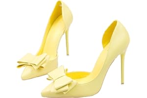 Womens Bow Heels Closed Pointed Toe Dress Shoes Stiletto Slip on Stiletto Slip on Classy Wedding Party Prom Dance Pump