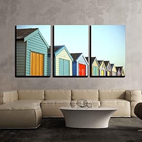 3 Piece Canvas Wall Art - Bright Painted Houses - Modern Home Art Stretched and Framed Ready to Hang - 16"x24"x3 Panels