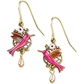 Silver Forest Hummingbird Drop Gold-Plated Earrings Ne-0424