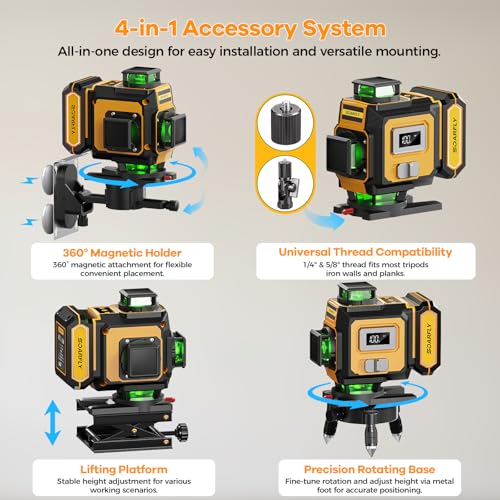 SOARFLY Laser Level with Tripod, 4x360° Self-Leveling Green Beam 4D Laser Level, Dual 4000mAh Lithium Batteries, Laser Level kit for Tile Installation, Framing, Picture Hanging & Home Renovation