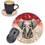 Round Mouse Pad with Coasters Set, Red Glitter Cute