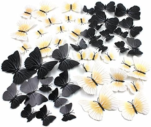 48Pcs 3D Butterfly Wall Stickers Black &amp; White Art DIY Decor Removable Kids Room Bedroom Decoration Magnets And Sponge Glue