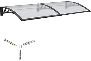 GGNEBAI Awning for Door Entrance,40X60 Inches Awnings for Doors,Window Awning Canopy Exterior with Plastic Steel Bracket,Polycarbonate Cover,UV,Rain,Snow Protection for Porch,Patio,Deck