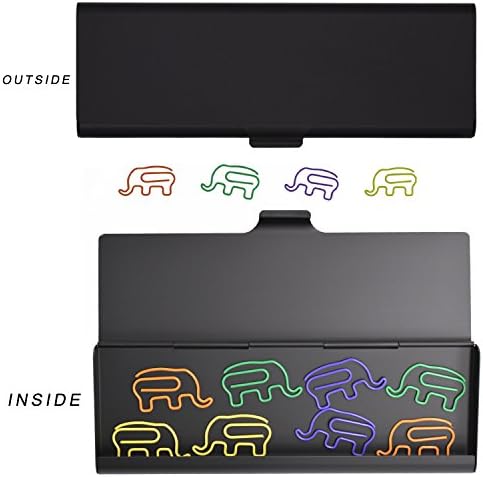 Small Pencil Case Black Color with 8pcs Elephant Paper Clips, Aluminum Pencil Pen Box, It can Use As Pencils, Pen, Makeup, Jewelry, Gift, Candy, Favor or Birthday Gift Box for School, Office, Travel