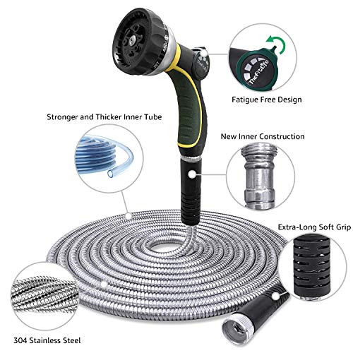 TheFitLife Flexible Metal Garden Hose Upgrade Leak and Fray Resistant
