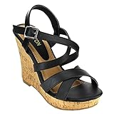 Beston EA80 Women's Platform Criss Cross Strappy Buckle Wedge Dress Sandals