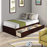 Wood Platform Bed with 3 Drawers - Twin Storage Bed Wood Slat Support, No Box Spring Needed