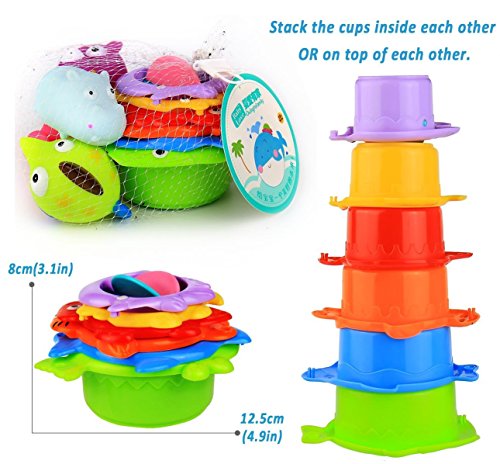BBLIKE Stacking Cups Sea Animals and Squirting Bath Toys Rubber Animals BPA Free, Indoor Outdoor Beach Fun Bathtub Fun Toy for Water Play