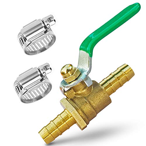 Da by 3/8" Brass Barb Ball Valve with 2 pcs Full Stainless Steel Pipe Clamps, Brass Ball Valve Fitting 2 Way Union for Water/Fuel/Air - Thumbnail 5