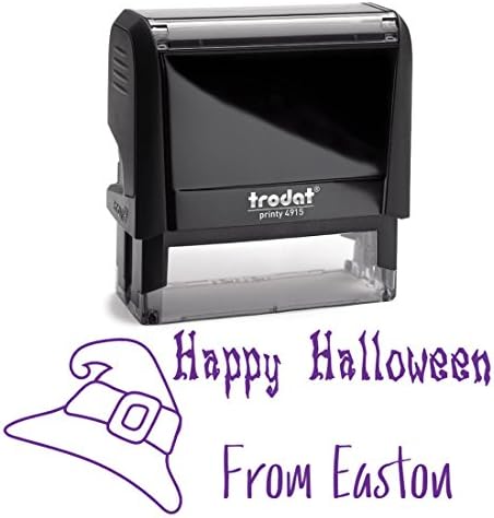 Purple Self Inking Stamp Happy Halloween Witch Hat From Stamper. Great for Halloween Cards, Treat Bag Naming, Birthday Gifts, October Wedding Gift Naming, Present Label 2 Lines = 3/4 X 1 7/8 Inches