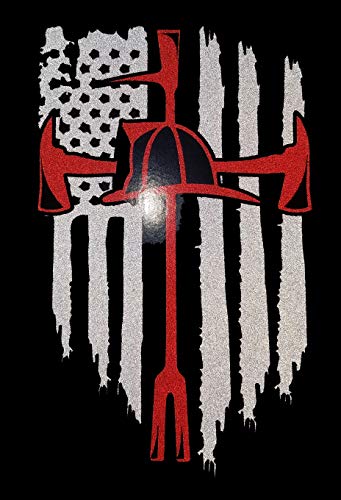 3M Reflective American Flag Thin Red line Firefighter Halligan Axe Cross Fire Department Vinyl die Cut Sticker Decal (10")
