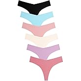 FINETOO Seamless Thongs for Women Sexy No Show Panties Invisible V-waisted Stretch Ladies Underwear 6 Pack