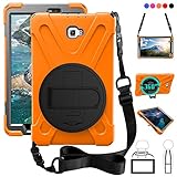 ZenRich Samsung Galaxy Tab A 10.1 Case, Heavy Duty Shockproof Rotating Kickstand Protective Cover Case w/Hand Strap for Galaxy Tab A 10.1 Inch Tablet SM-T580 T585 T587 (No S Pen Version),Orange