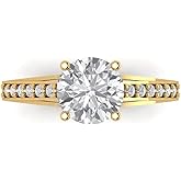 Clara Pucci 2.21 cttw White Sapphire 14K Yellow Gold Solitaire with Accents Ring for Women - Cocktail Statement Fashion Jewelry Gift (8.0mm, Round Cut)
