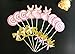 27-Pack Pink and Gold Girl Baby Shower Cupcake Toppers Picks, Glitter Crown Dress Trojan Lollipop Cake Toppers, Girls Birthday Party Favor Decoration Kit