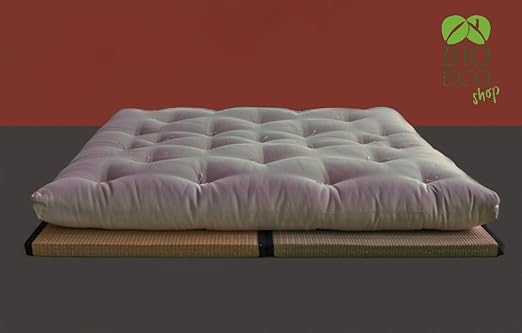 title=Bioecoshop Futon Bioeco In Cotone Naturale 4 Strati Trapuntato e Annodato a mano