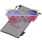 SojoS Fashion Cat Eye Style Metal Frame Women Sunglasses Lady Glasses SJ3163 With Gold Frame/Blue and Pink Lens