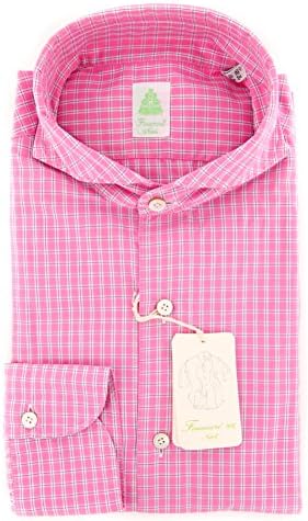 New Finamore Napoli Pink Plaid Extra Slim Shirt 17/43