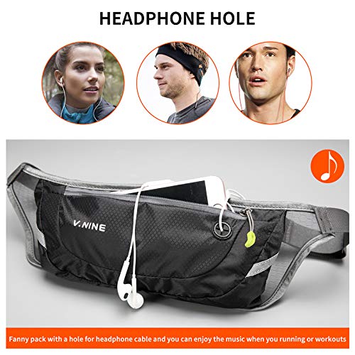 V.NINE Waist Pack for Women Men Running Belt Sport Fanny Pack for Gym Marathon Cycling (Black)