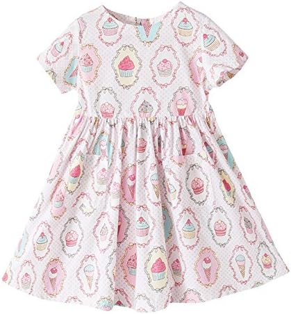 Arbag Girl Summer Cloud Print Vintage Dress Cotton Casual Dress For 1-10 Years (3T, White)