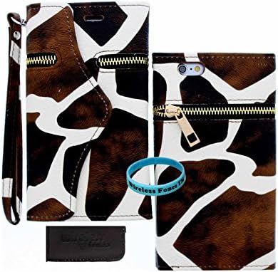 Wireless Fones TM Unique Wallet Giraffe Animal Print Case Cover for iPhone 6 4.7 inch with PU Leather and Card Slots/Wristlet