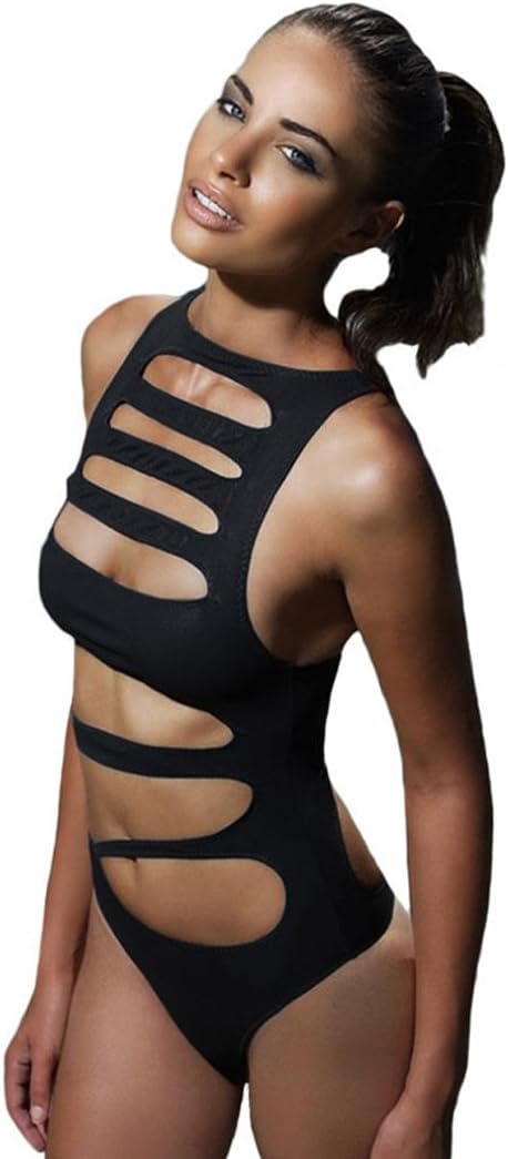 MEINICE Classic Black Slashed Cut out Monokini