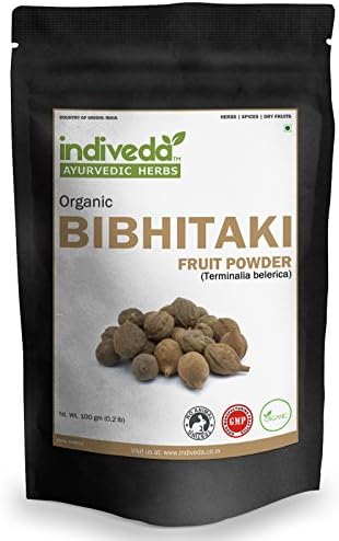 Indiveda Organic Bibhitaki (Terminalia belerica) Powder for Supporting Healthy Respiration, 100 Grams (3.5 Ounce)*