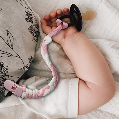 Pacifier Clip for Baby Girls, Baby Holder Leash, Braided Pacifier Holder & Silicone Pacifier Holder, Teether Toy Leash, Baby Shower Gift Set, Easy to Use for Teething Toys (Pink) - Thumbnail 6